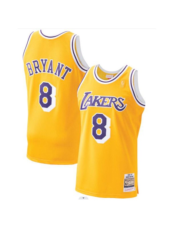 Los Angeles Lakers jersey Kobe Bryant 8# Mitchell 75th Hardwood swingman retro uniform gold kit 1996-1997