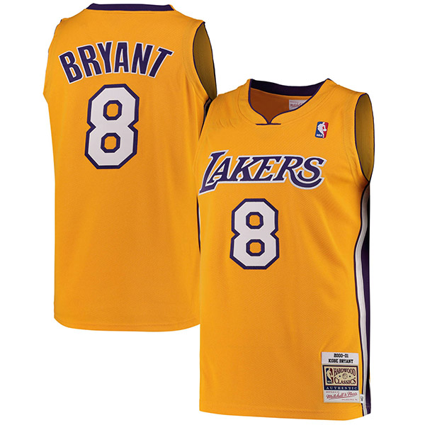 Los Angeles Lakers jersey Kobe Bryant 8# Mitchell Ness hardwood swingman retro uniform yellow kit 2000-2001