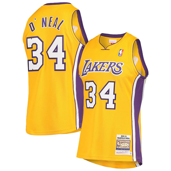 Los Angeles Lakers jersey Shaquille O'neal 34# Mitchell Ness all-star game hardwood authentic retro uniform yellow kit 2000