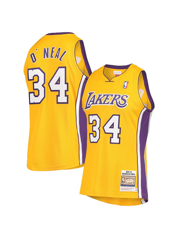 Los Angeles Lakers jersey Shaquille O'neal 34# Mitchell Ness all-star game hardwood authentic retro uniform yellow kit 2000