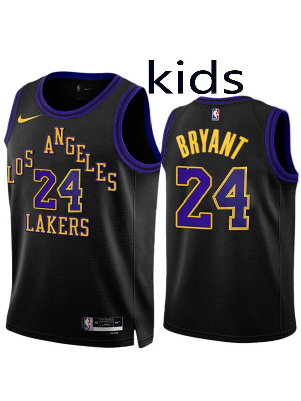 Los Angeles Lakers Kobe Bryant 24 kids city edition swingman jersey youth black yellow uniform children basketball limited vest