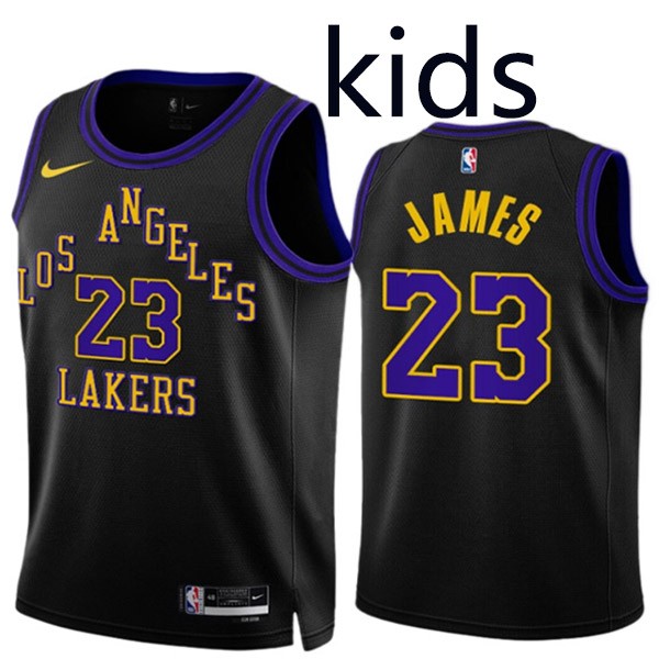 Los Angeles Lakers LeBron James 23 kids city edition swingman jersey youth black yellow uniform children basketball limited vest