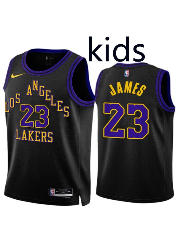 Los Angeles Lakers LeBron James 23 kids city edition swingman jersey youth black yellow uniform children basketball limited vest