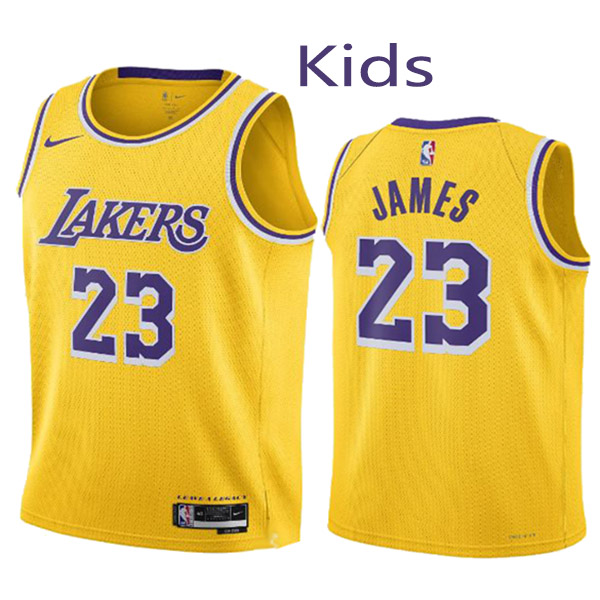 Los Angeles Lakers LeBron James 23 kids city edition swingman jersey youth gold uniform children basketball limited vest