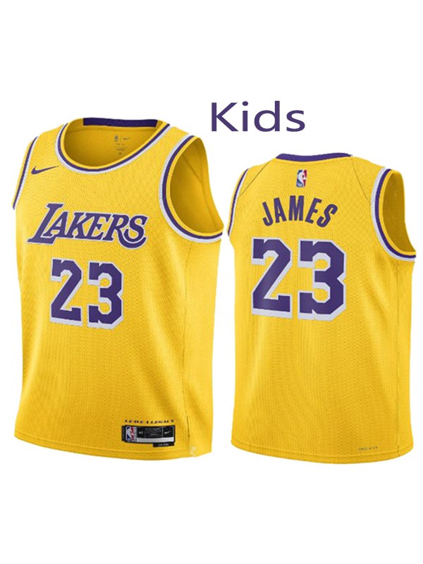 Los Angeles Lakers LeBron James 23 kids city edition swingman jersey youth gold uniform children basketball limited vest