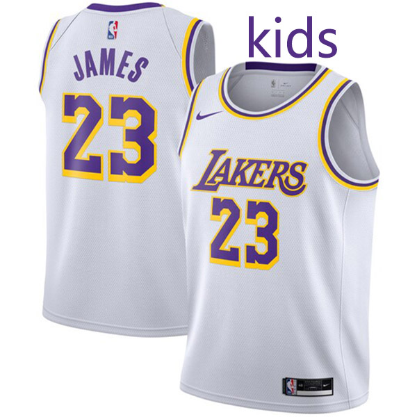 Los Angeles Lakers LeBron James 23 kids city edition swingman jersey youth white uniform children basketball limited vest