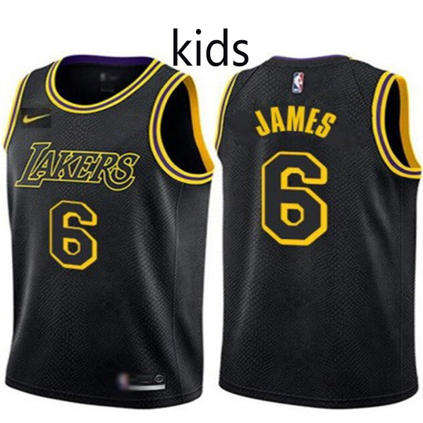 Los Angeles Lakers LeBron James 6 kids city edition swingman jersey youth black gold uniform children basketball limited vest