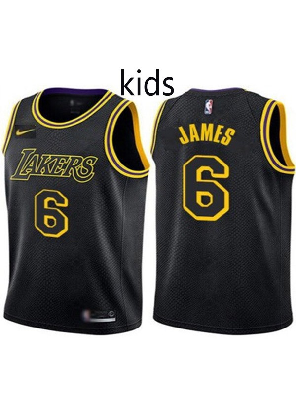 Los Angeles Lakers LeBron James 6 kids city edition swingman jersey youth black gold uniform children basketball limited vest