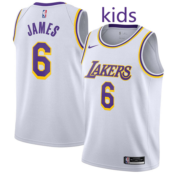 Los Angeles Lakers LeBron James 6 kids city edition swingman jersey youth white uniform children basketball limited vest