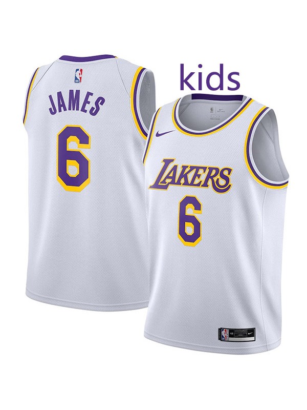 Los Angeles Lakers LeBron James 6 kids city edition swingman jersey youth white uniform children basketball limited vest