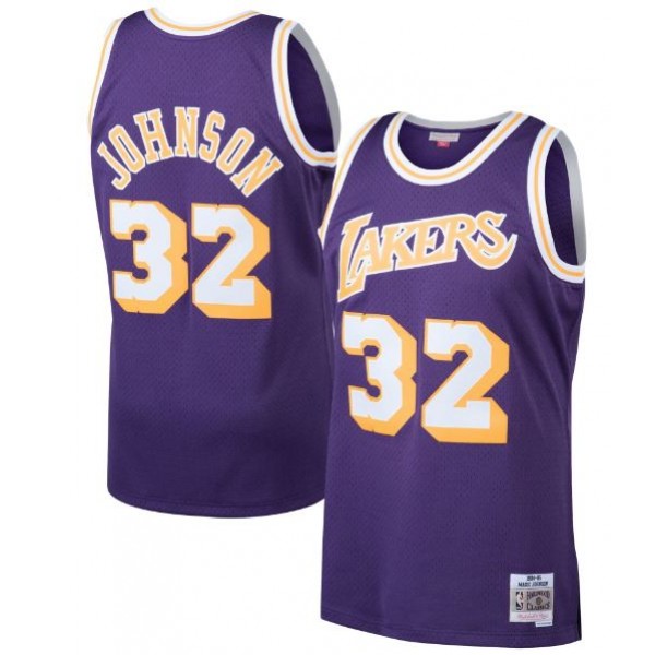 Los Angeles Lakers Magic Johnson road swingman jersey mitchell swingman jordan purple kit men's retro basketball uniform 1984-1985