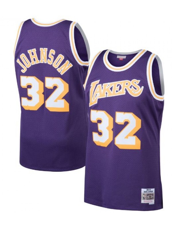 Los Angeles Lakers Magic Johnson road swingman jersey mitchell swingman jordan purple kit men's retro basketball uniform 1984-1985