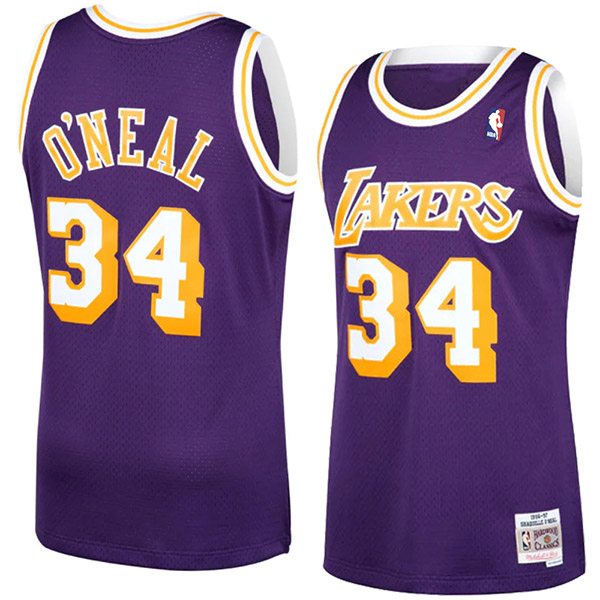 Los Angeles Lakers Magic O'neal 34# swingman jersey jordan purple kit Men's retro basketball uniform 1984-1985