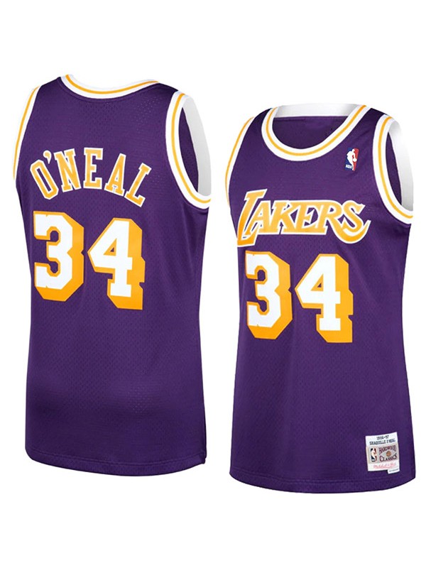 Los Angeles Lakers Magic O'neal 34# swingman jersey jordan purple kit Men's retro basketball uniform 1984-1985