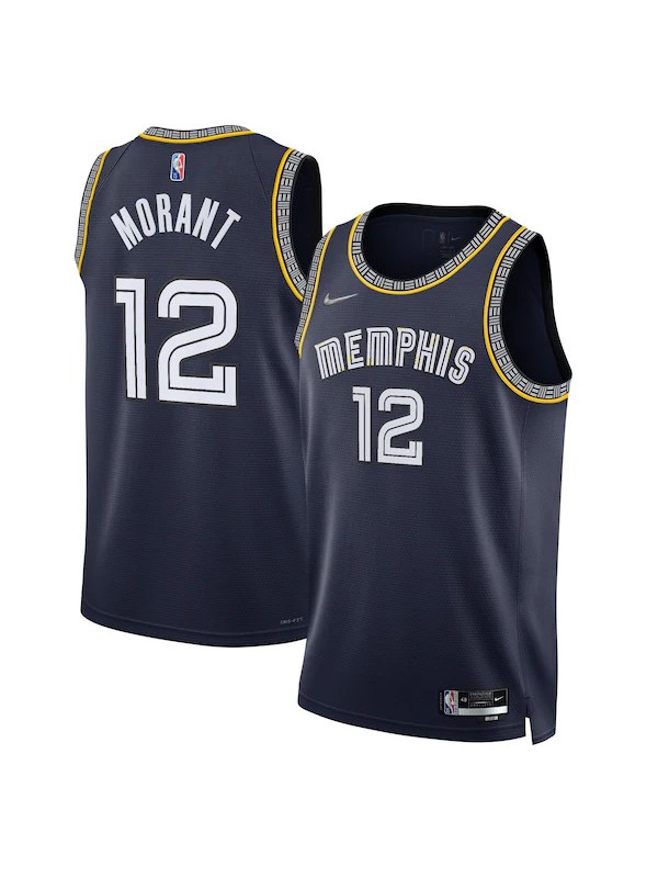 Memphis Grizzlies 12 Ja Morant uniforme de basket-ball maillot swingman édition limitée kit chemise bleu foncé 2022