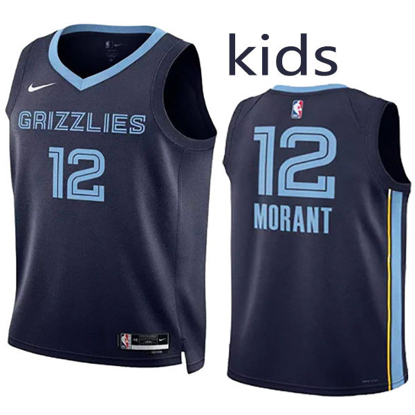 Memphis Grizzlies Ja Morant 12 kids city edition swingman jersey youth uniform children basketball limited navy vest