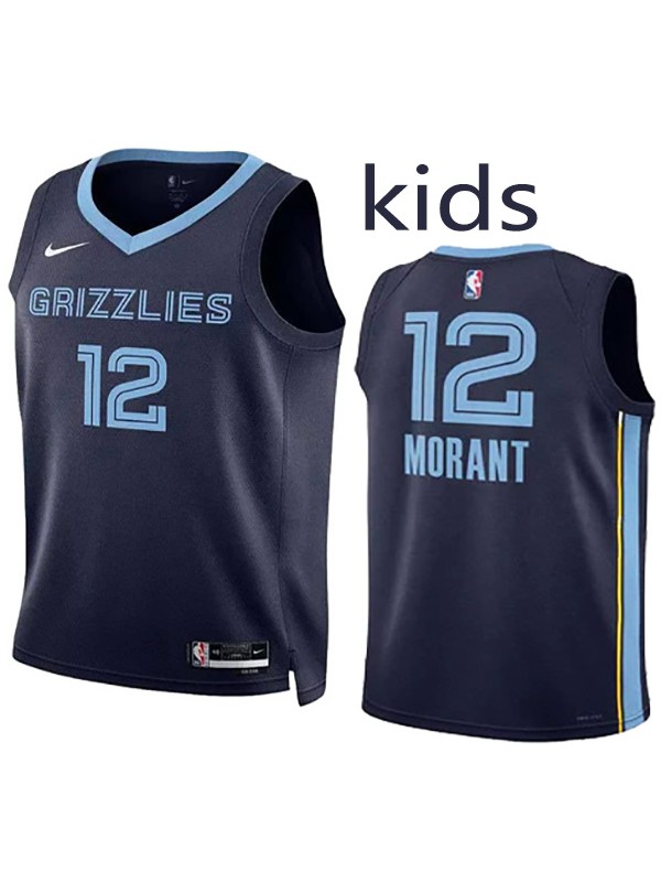 Memphis Grizzlies Ja Morant 12 kids city edition swingman jersey youth uniform children basketball limited navy vest