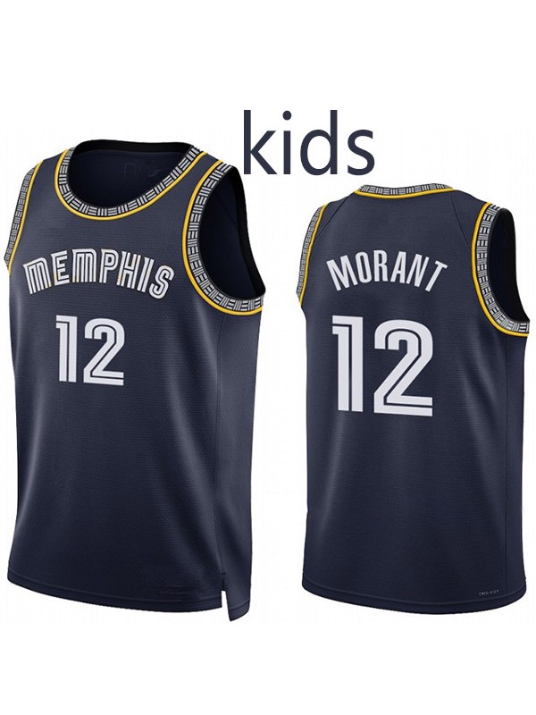 Memphis Grizzlies Ja Morant 12 kids city edition swingman jersey youth uniform children black basketball limited vest