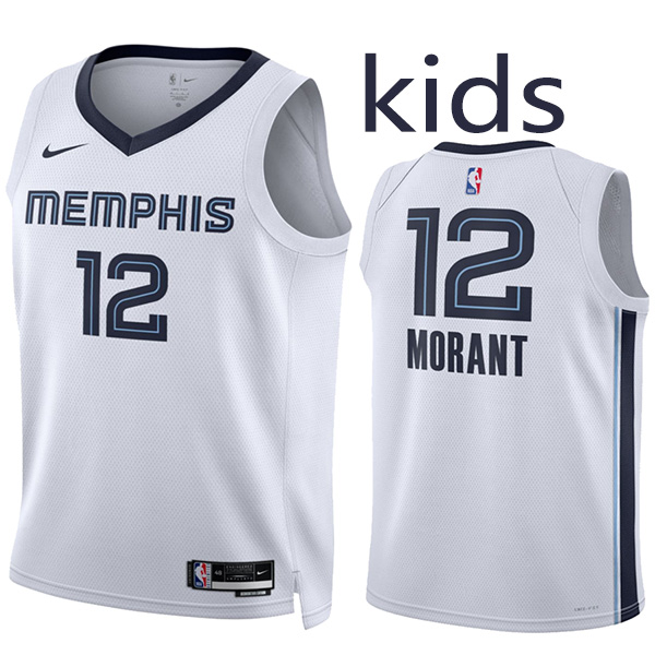 Memphis Grizzlies Ja Morant 12 kids city edition swingman jersey youth uniform children white basketball limited vest