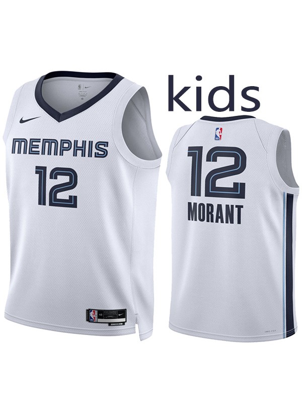 Memphis Grizzlies Ja Morant 12 kids city edition swingman jersey youth uniform children white basketball limited vest