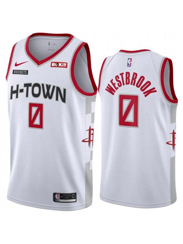 Men's Houston Rockets Russell Westbrook 0 White City Edition Jersey White Basketball Shirt 2019-2020