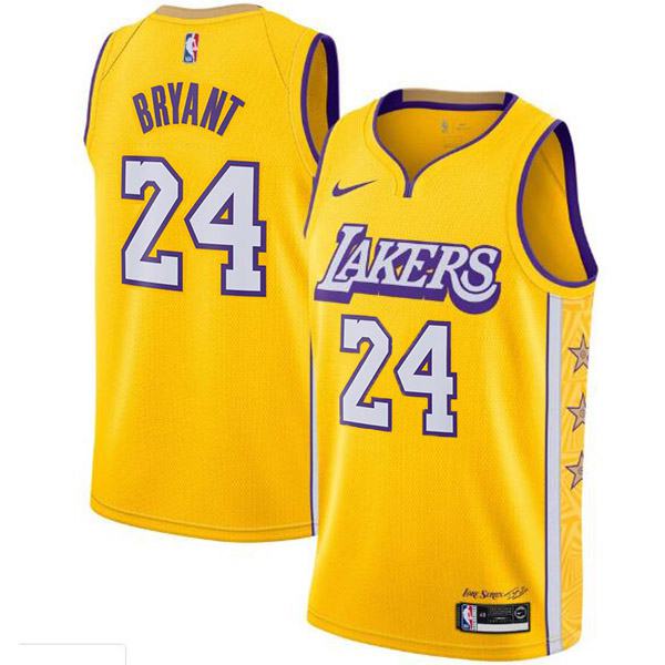 Men's Los Angeles Lakers Kobe Bryant 24 City Edition Jersey Yellow Basketball Shirt 2019-2020