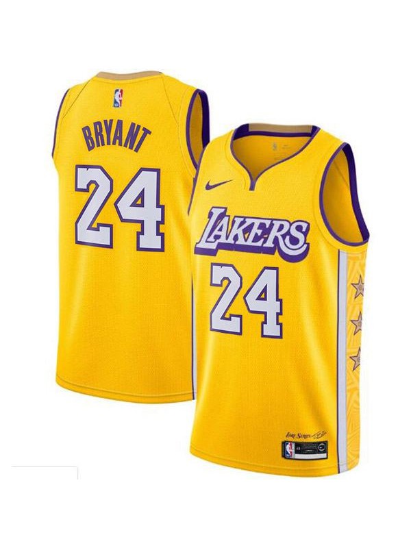 Men's Los Angeles Lakers Kobe Bryant 24 City Edition Jersey Yellow Basketball Shirt 2019-2020