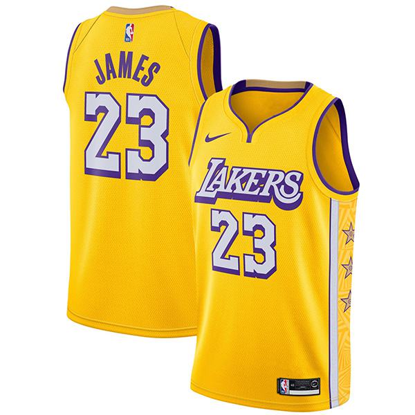 Men's Los Angeles Lakers LeBron Raymone James 23 City Edition Jersey Yellow Basketball Shirt 2019-2020