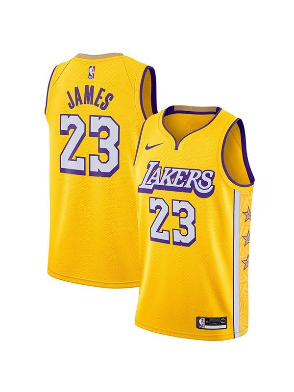 Men's Los Angeles Lakers LeBron Raymone James 23 City Edition Jersey Yellow Basketball Shirt 2019-2020