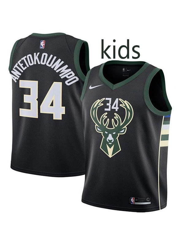 Milwaukee Bucks Giannis Antetokounmpo 34 kids city edition swingman jersey youth black green uniform children basketball limited vest