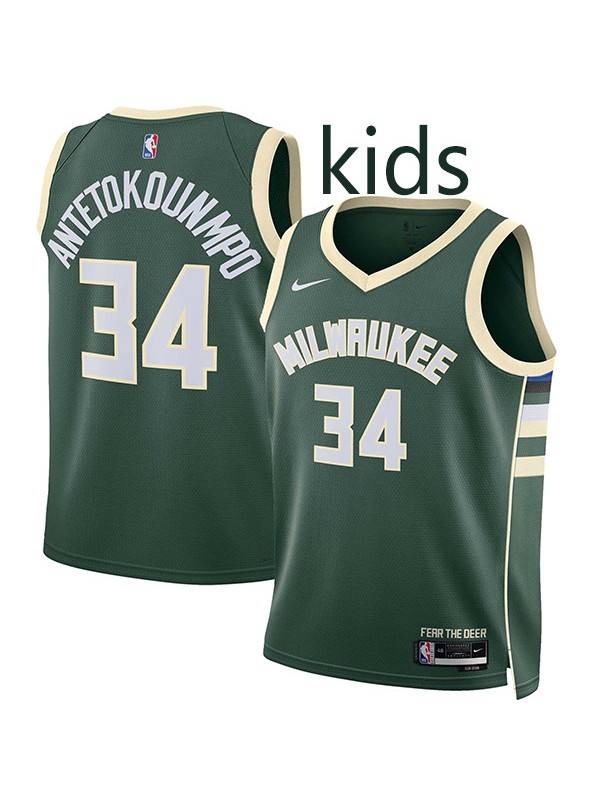 Milwaukee Bucks Giannis Antetokounmpo 34 kids city edition swingman jersey youth uniform children green basketball limited vest