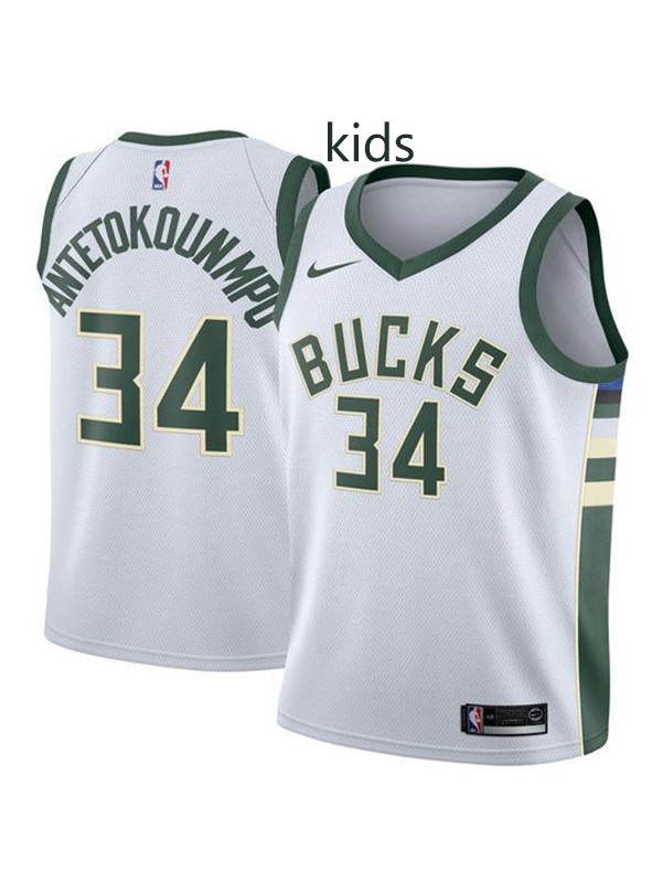 Milwaukee Bucks Giannis Antetokounmpo 34 kids city edition swingman jersey youth white green uniform children basketball limited vest