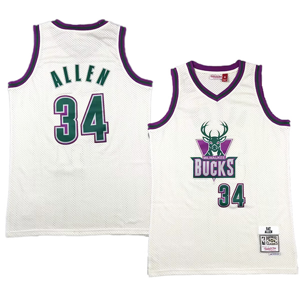 Milwaukee Bucks Ray Allen 34 maillot rétro édition ville homme blanc icône swingman uniforme short de basket-ball gilet