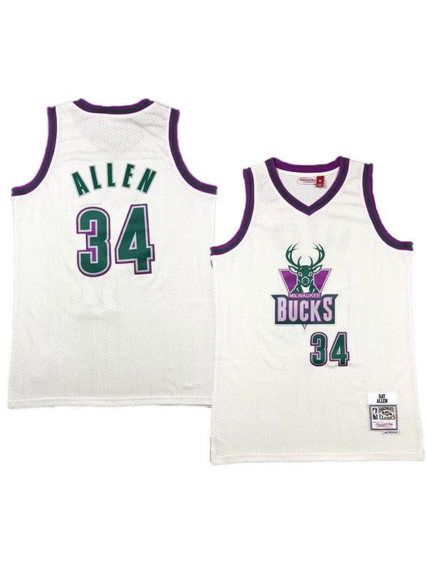 Milwaukee Bucks Ray Allen 34 maillot rétro édition ville homme blanc icône swingman uniforme short de basket-ball gilet