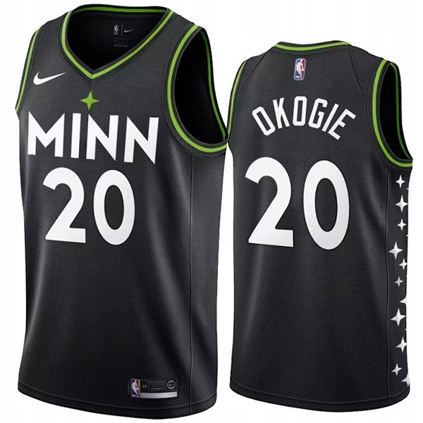 Minnesota timberwolves Josh Okogie 20 city edition jersey men's black swingman uniform basketball vest