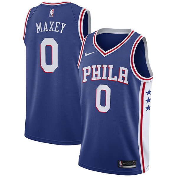 Philadelphia 76ers 0 Tyrese Maxey maillot 75e ville uniforme de basket-ball swingman édition limitée kit chemise bleue 2022