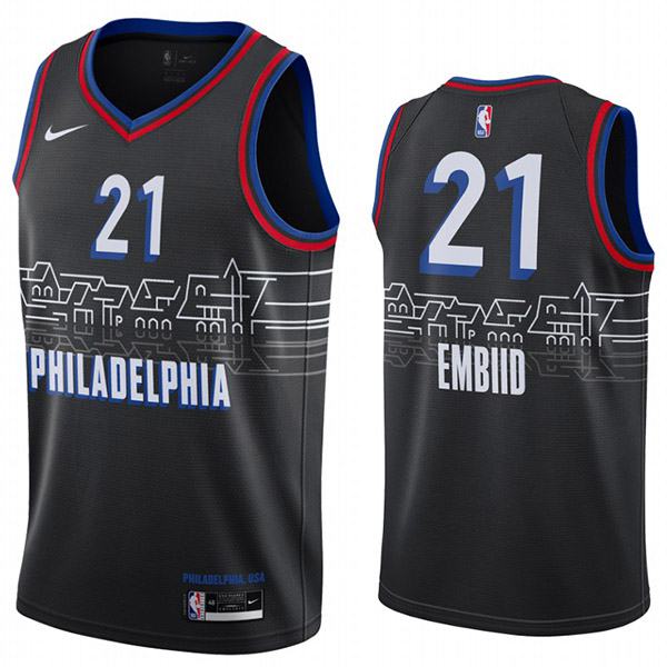 Philadelphia 76ers 21 Emblld nba basketball swingman city jersey boathouse row black edition shirt 2021