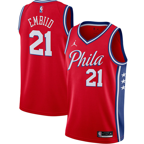 Philadelphie 76ers 21 Joel Embiid maillot 75e ville uniforme de basket-ball swingman édition limitée kit chemise rouge 2022