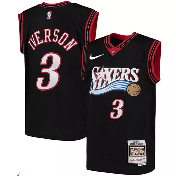 Philadelphie 76ers 3 Allen Iverson maillot rétro pour hommes édition limitée uniforme noir maillot de basket-ball 1996-1997