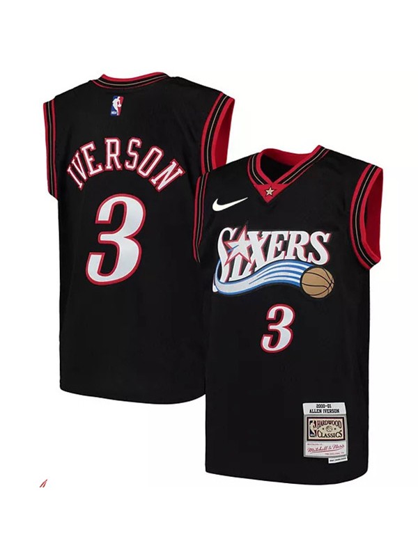 Philadelphie 76ers 3 Allen Iverson maillot rétro pour hommes édition limitée uniforme noir maillot de basket-ball 1996-1997