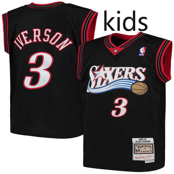 Philadelphia 76ers Allen Iverson 3 kids city edition swingman retro jersey youth uniform children black basketball limited vest