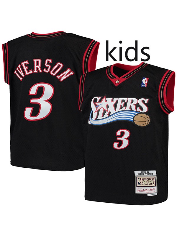 Philadelphia 76ers Allen Iverson 3 kids city edition swingman retro jersey youth uniform children black basketball limited vest