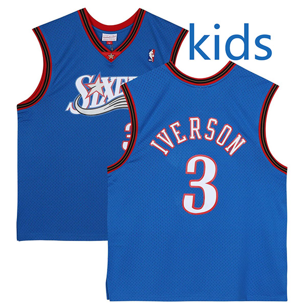 Philadelphia 76ers Allen Iverson 3 kids city edition swingman retro jersey youth uniform children blue basketball limited vest