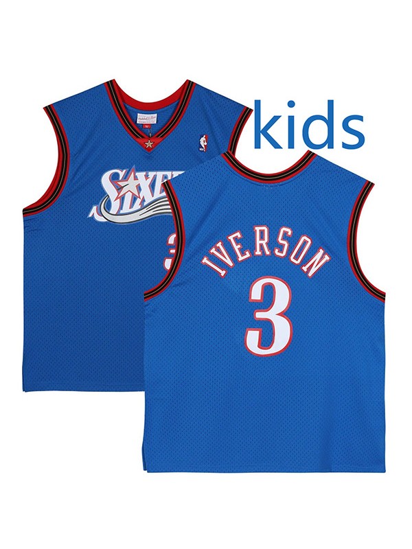 Philadelphia 76ers Allen Iverson 3 kids city edition swingman retro jersey youth uniform children blue basketball limited vest