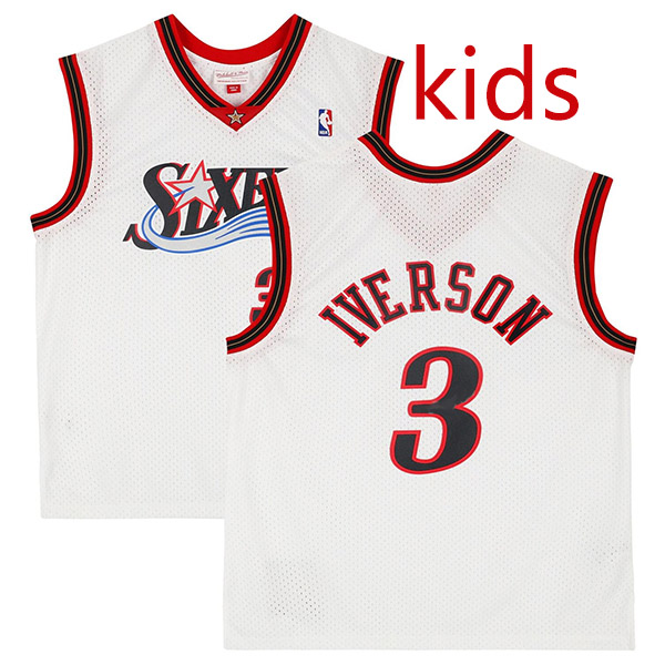 Philadelphia 76ers Allen Iverson 3 kids city edition swingman retro jersey youth uniform children white basketball limited vest