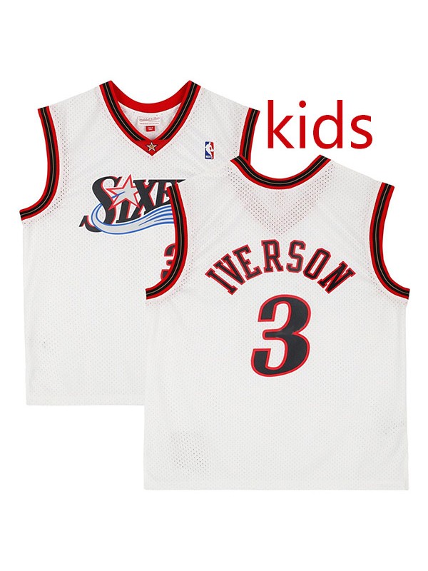 Philadelphia 76ers Allen Iverson 3 kids city edition swingman retro jersey youth uniform children white basketball limited vest