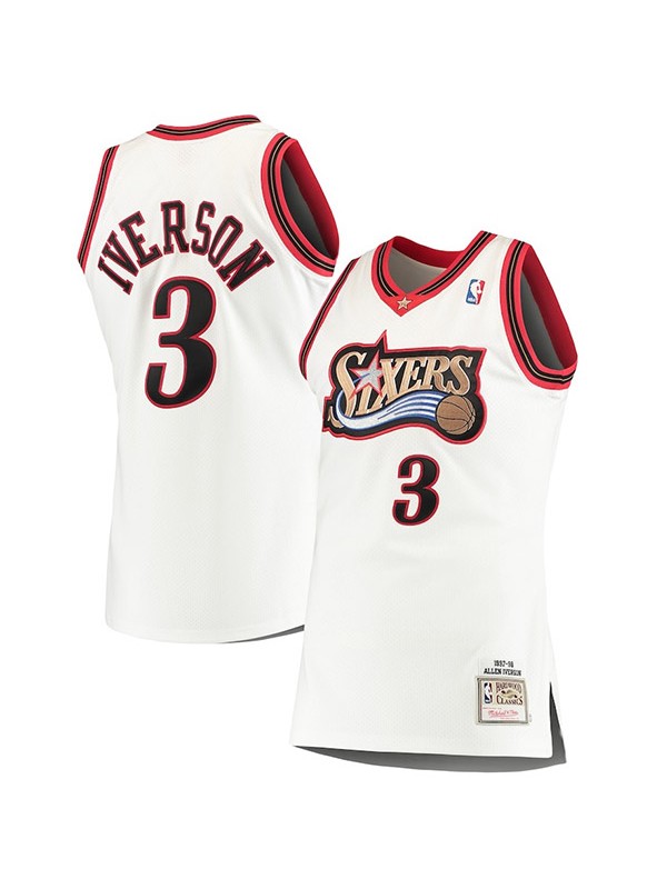 Philadelphia 76ers jersey autographed Allen Iverson 3# uniform men's white mitchell ness retro kit 1997-1998