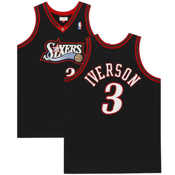 Philadelphia 76ers jersey autographed Allen Iverson uniform black mitchell ness retro kit 1997-1998 