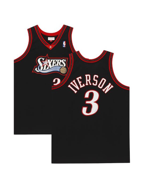 Philadelphia 76ers jersey autographed Allen Iverson uniform black mitchell ness retro kit 1997-1998 