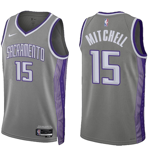 Sacramento Kings Davion Mitchell maillot homme unisexe swingman 15 uniforme city edition chemise grise 2023